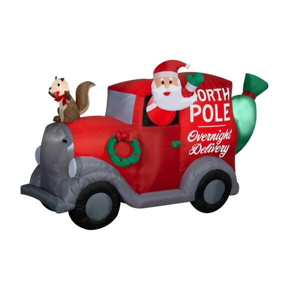 Santa's Delivery Truck Squirl & Sack 7.5 Foot Air blown Inflatables Holiday Time - Picture 2 of 11